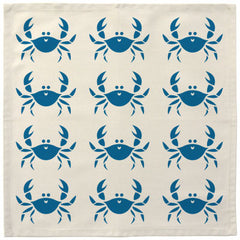 Our Happy Crab cloth napkins in seaport blue on 
cream add a whimsical beach cottage t... Happy Crab Blue Eco-Friendly Cloth Napkins