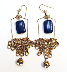 Lapis & Clear Quartz Cascade Chandelier Earrings