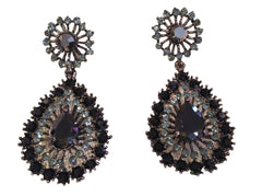 Black & Grey Rhinestone Chandelier Earrings