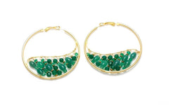 Zamoor Gold and Emerald Green Beaded Hoop Earrings