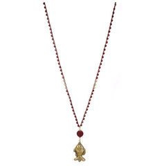 Brown Cord with Garnet Crystal Beads & Fish Pendant