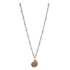 Brown Cord Beaded Snail Shell Necklace with Carnelian Beads