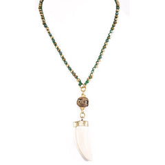 Beaded Horn Green Cord Necklace