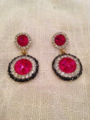 Pink and Black Rhinestone Chandelier Earrings