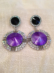 Round Black & Purple Chandelier Earrings