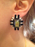 Black and Grey Square Rhinestone Earrings