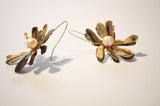Cyclamen Flower Wired Brass Pearl Earrings