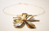 Cyclamen Flower Wired Brass Pearl Necklace