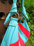 Turquoise & Red Leather Carry-All Satchel Handbag