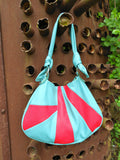 Turquoise & Red Leather Carry-All Satchel Handbag