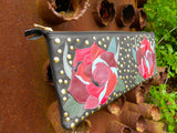 Roses Studded Leather Red and Maroon Clutch