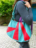 Turquoise & Red Leather Carry-All Satchel Handbag