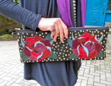 Roses Studded Leather Red and Maroon Clutch