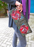 Roses Studded Leather Red and Maroon Clutch