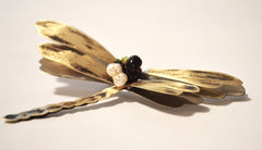 Dragonfly Brass and Pearl Brooch