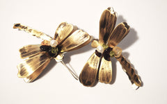 Dragonfly Brass Wire and Pearl Earrings