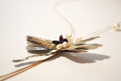 Dragonfly Brass  Wire and Pearl Necklace