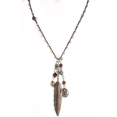 Silver Leaf Pendant with Variety of beads Necklace