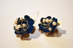Forget Me Not Blue Flower Wired Pearl Earrings