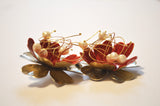 Forget Me Not Red Flower Wired Pearl Earrings