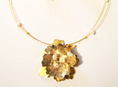 Forget Me Not Gold Flower Wired Pearl Brass Necklace