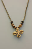 Javitri Faceted Tiger eye and Brass Buddhist cross Necklace