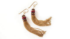 Spanish Tassels Gold Chain Red Garnet Earrings