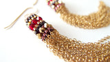 Spanish Tassels Gold Chain Red Garnet Earrings