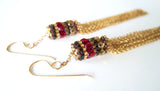 Spanish Tassels Gold Chain Red Garnet Earrings
