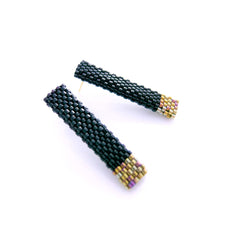 Classic Black Deco Beaded Long Stud Earrings