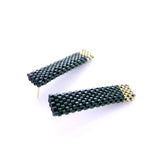 Classic Black Deco Beaded Long Stud Earrings