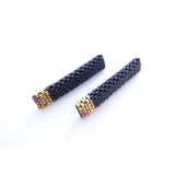 Classic Black Deco Beaded Long Stud Earrings