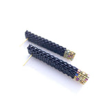 Classic Black Deco Beaded Long Stud Earrings