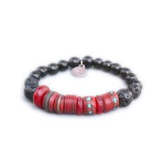Chironji Java beads, Lava and red Mala bracelet