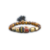 Ajmud Tiger-eye with Tassel and Gold leaf bracelet