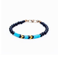 Gur (Aqua) Black Onyx and vintage African Snake bead Bracelet