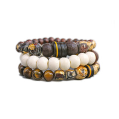 Earth tone stack - Bone and Tiger Eye Bracelets