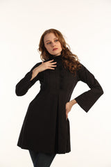 Pintuck Ruffle Black Collar Blouse