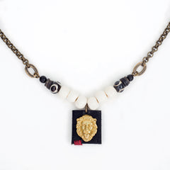 Kali Mirch Tribe Of Judah Lion Head Pendant and Bone Necklace