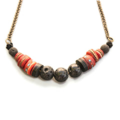 Panch Phoron Vintage Buddhist Monk prayer beads and Lava Necklace