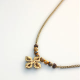 Javitri Faceted Tiger eye and Brass Buddhist cross Necklace