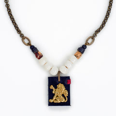 Jethimadh Brass Lion Roar on stitched leather Necklace