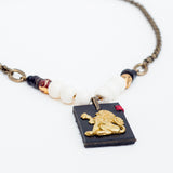 Jethimadh Brass Lion Roar on stitched leather Necklace