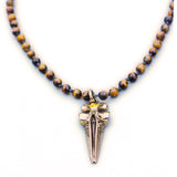 Harad Hand knotted faceted Tiger Eye with brass skull Necklace