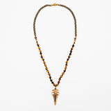 Harad Hand knotted faceted Tiger Eye with brass skull Necklace
