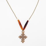 Aushe Sarka Hair Pipe horn Tubes with Brass Ethiopian Cross and Bone Necklace