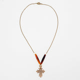 Aushe Sarka Hair Pipe horn Tubes with Brass Ethiopian Cross and Bone Necklace