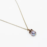 Anaar Tahitian Pearl with Brass Crown on Brass chain Necklace