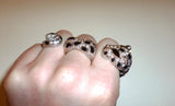 Leopard Knuckle Ring in Silver Metal with Rhinestones