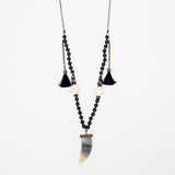 Zeus Raw Ruby and Onyx Ornate Cross Necklace